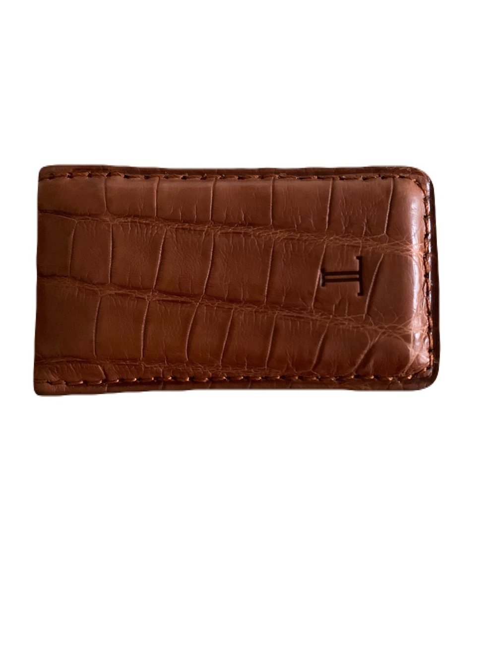 Lucchese Warm Tan Brown Genuine Crocodile Magnetic Money Clip Western Country